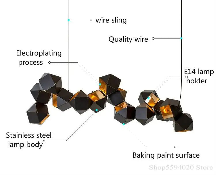 ثريا DecorBites™ DNA المعدنية السوداء: إضاءة جزيرة نوردية وحديثة وإبداعية للبار والمطعم.