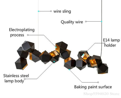 ثريا DecorBites™ DNA المعدنية السوداء: إضاءة جزيرة نوردية وحديثة وإبداعية للبار والمطعم.