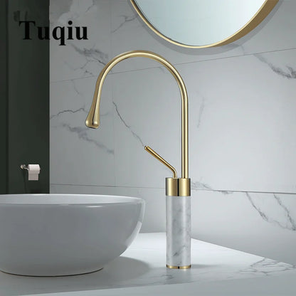 DecorBites™ Gold Brass Marble Basin Faucet Hot Cold Sink Mixer Tap