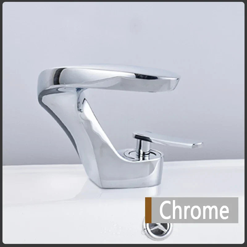DecorBites™ Brushed Gold Basin Faucet: Modern Brass Deck Mount Bathroom Mixer Tap