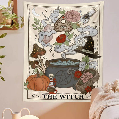 Decobites Witch Tarot Tapestry: Retro Witchy Boho Wall Hanging for Home Decor