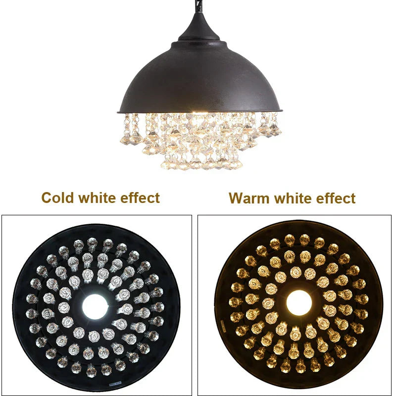 Decorbites™ Industrielle Schwarzeisen-Kristall-Kronleuchter Vintage-Pendant-Deckenleuchte für Restaurant, Café, Küche