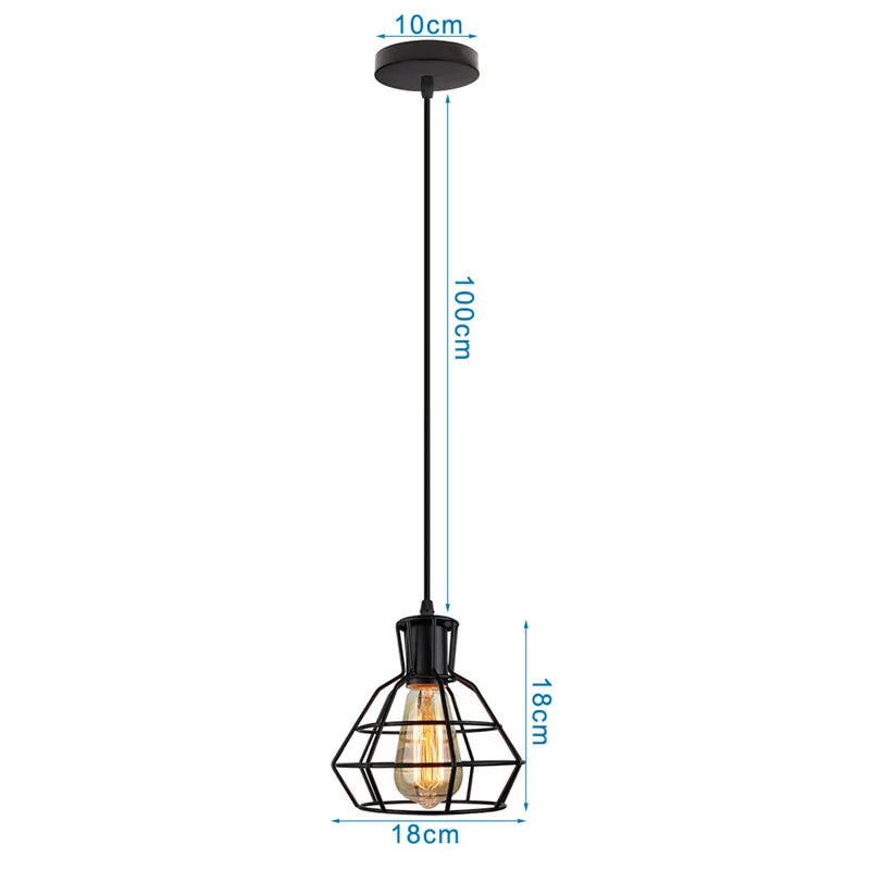 DecorBites™ Industrial Nordic Cage Pendant Light, Black Iron Retro Loft Hanging Lamp
