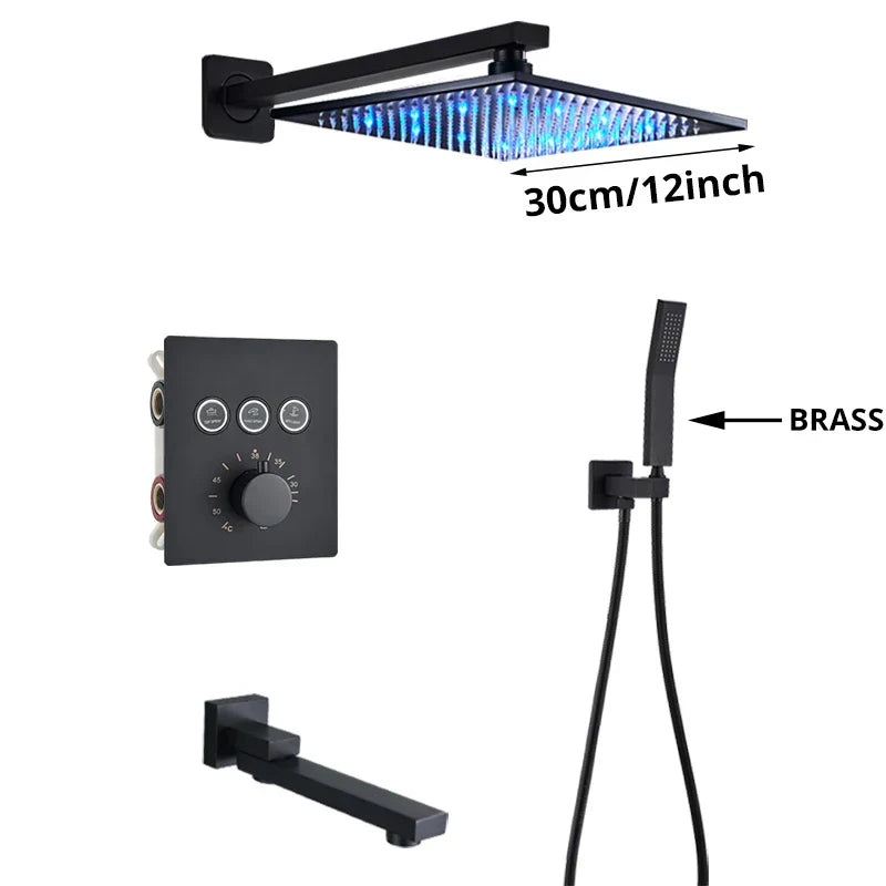 DecorBites™ Gold Thermostatic Rainfall Shower Faucet Mixer Set for Bathroom with Ceiling Wall Mount