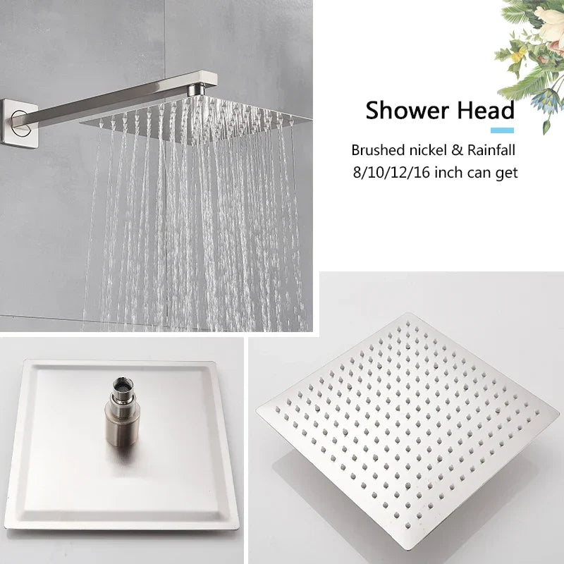 DecorBites™ Brushed Nickel Rainfall Shower Faucet Set with Tub Spout - 16" Head