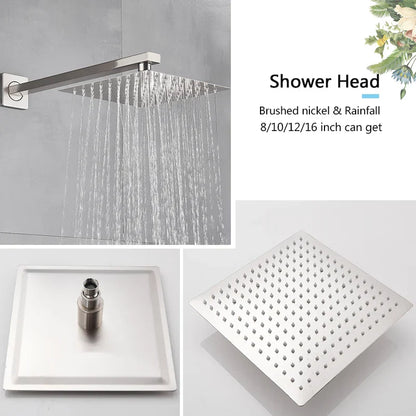 DecorBites™ Brushed Nickel Rainfall Shower Faucet Set with Tub Spout - 16" Head