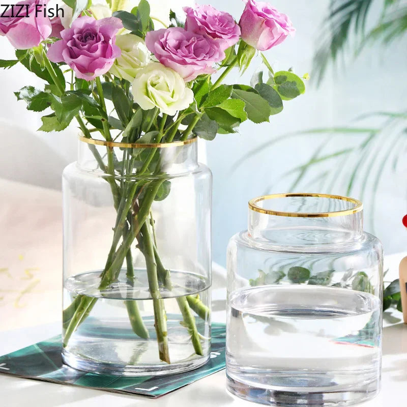 Jarrón de Vidrio Dorado Decorbites™ para Plantas Hidropónicas y Flores, Decoración para Sala de Estar y Mesa de Comedor