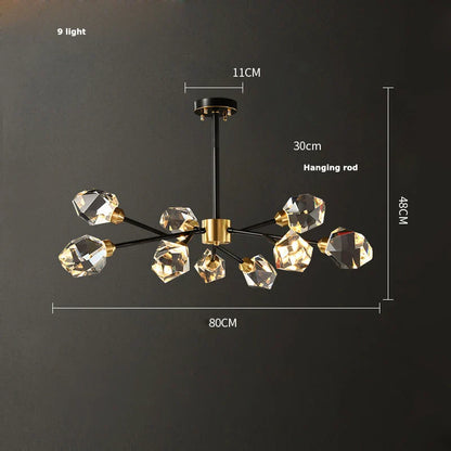 DecorBites™ Black Crystal Copper LED Chandelier - Art Deco Hanging Lamp for Dinning Room
