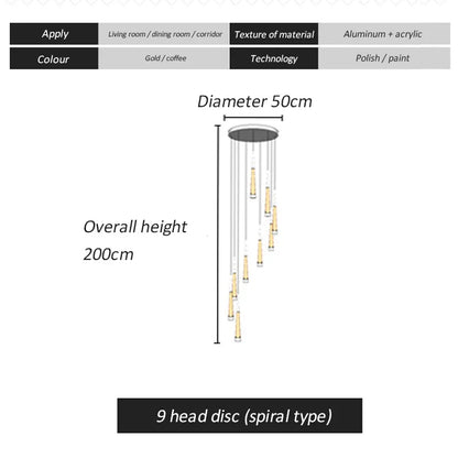 DecorBites™ LED Spiral Chandelier for Home, Black Chrome Gold Stairwell Lighting