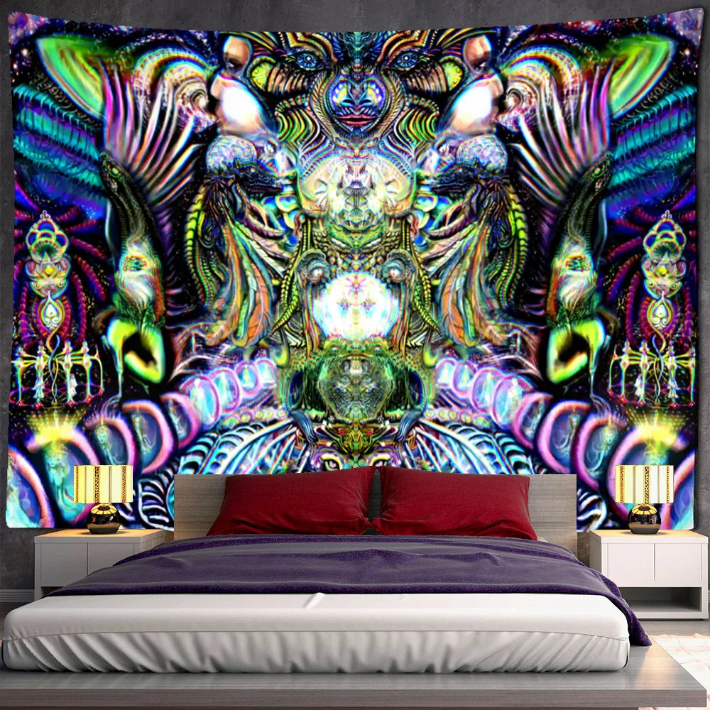 Psychedelic Human Face Wall Tapestry Fluorescent Hippie Art for Decobites Home Décor