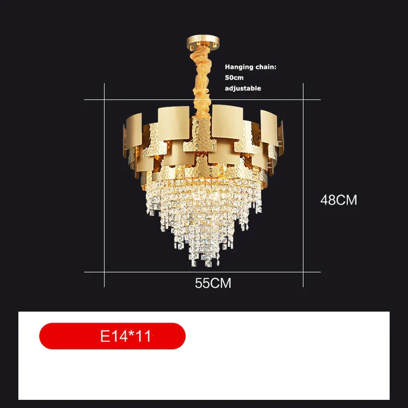 Decorbites™ Lámpara colgante de acero inoxidable Golden Crystal para vestíbulo elegante