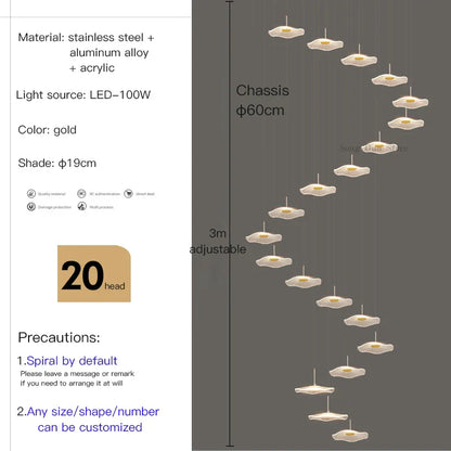 DecorBites™ Lotus Leaf Tea Art Spiral Staircase Chandelier - Chinese Style Pendant Light