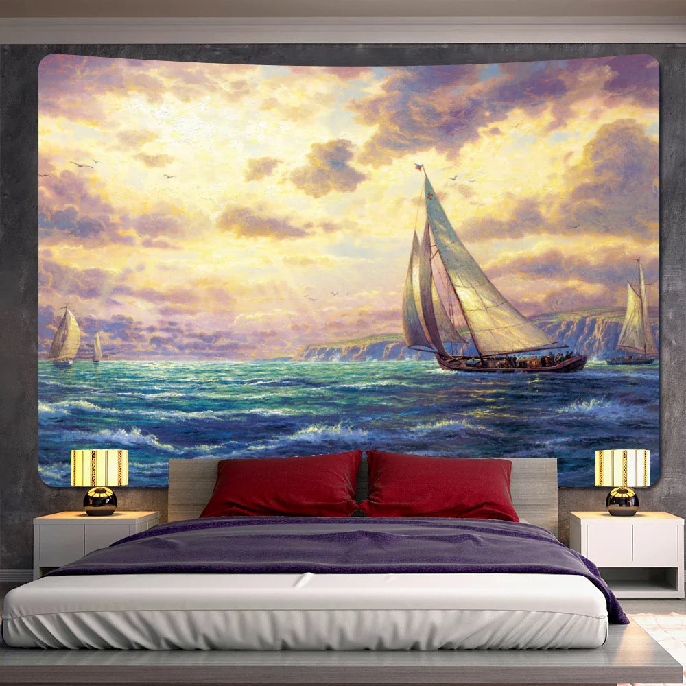 DecorBites™ Christmas Snow Forest Oil Painting Tapestry - Home Bohemian Wall Decoration