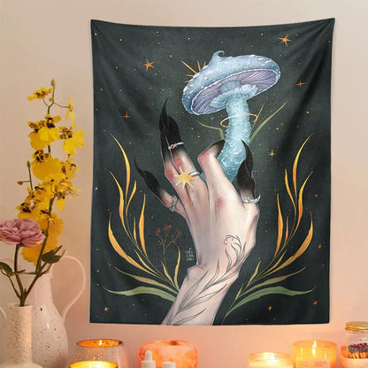 Decobites Mushroom Witch Mandrake Tapestry: Forest Magic Wall Hanging for Home Decor