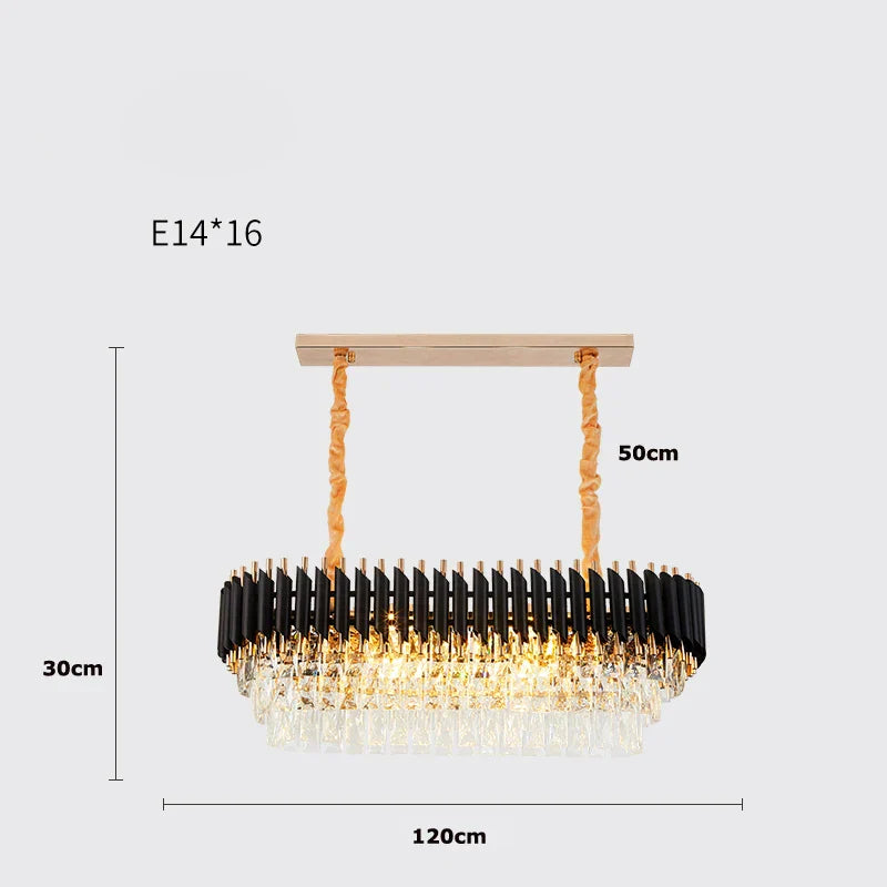 Lámpara de araña LED transparente negra cristalina DecorBites™ para vestíbulo de escalera