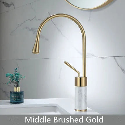 DecorBites™ Gold Brass Marble Basin Faucet Hot Cold Sink Mixer Tap