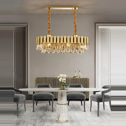 DecorBites™ Golden Stainless Steel Crystal Chandelier | LED Round Oval Lustre Fixture