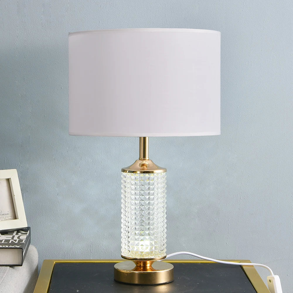 DecorBites™ Clear Crystal Glass LED Table Lamp for Bedroom and Living Room