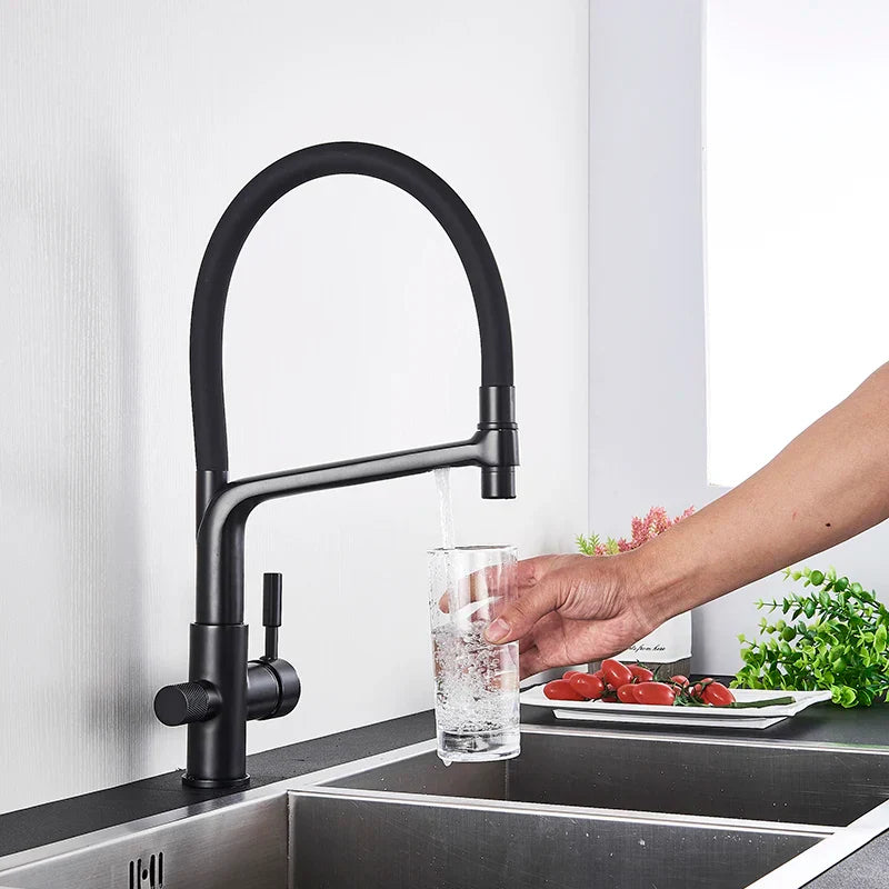 Decorbites™ Messing Küchen-Wasserfilterarmatur mit doppelter Auslauf, 360° drehbar, Trinkwasserfilter-Mischer