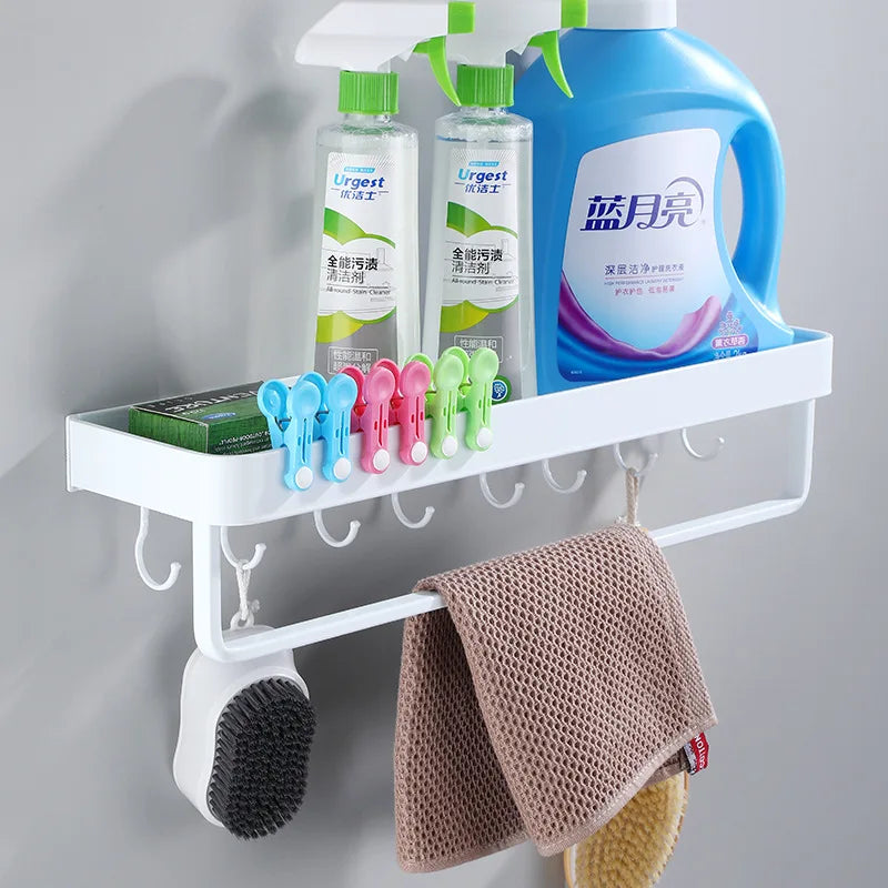 DecorBites™ Black Corner Shelf with Towel Bar, Wall Mounted Aluminum Kitchen Storage Holder