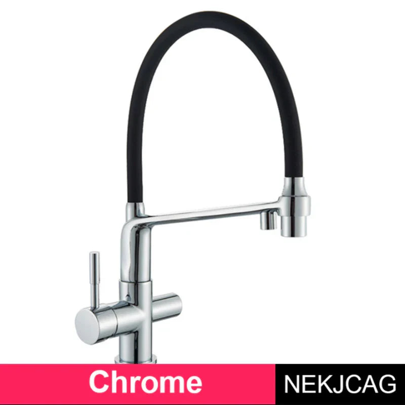 Grifo de cocina Decorbites™ en cromo negro con rotación de 360° y extracción para agua filtrada