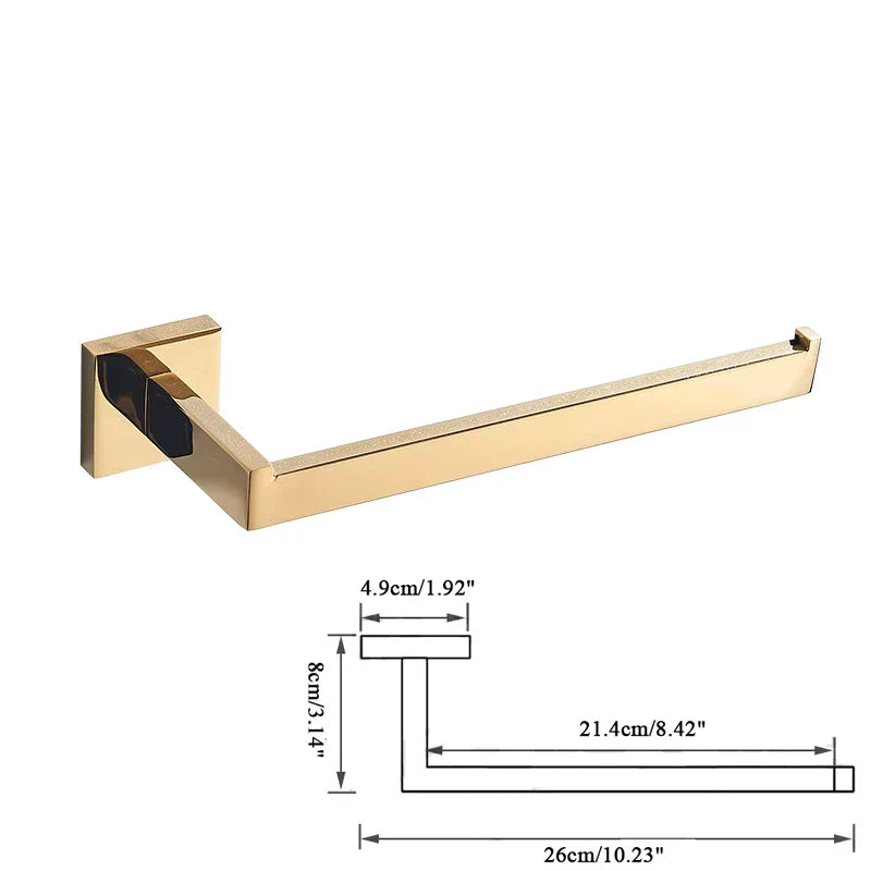 Conjunto de Herrajes de Baño Decorbites™ Oro: Gancho para Batas, Barra para Toallas, Estante, Soporte para Papel Higiénico