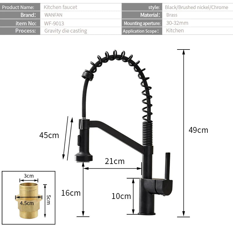 DecorBites™ Black Brass Kitchen Faucet Pull Out Swivel Spout Mixer Tap