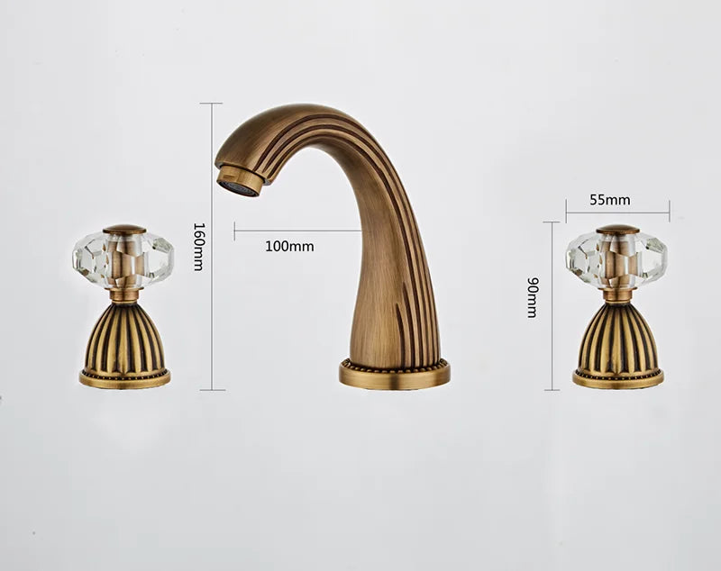 DecorBites™ Antique Bronze Widespread Basin Faucet 3 Hole Mixer - Hot/Cold Water Tap