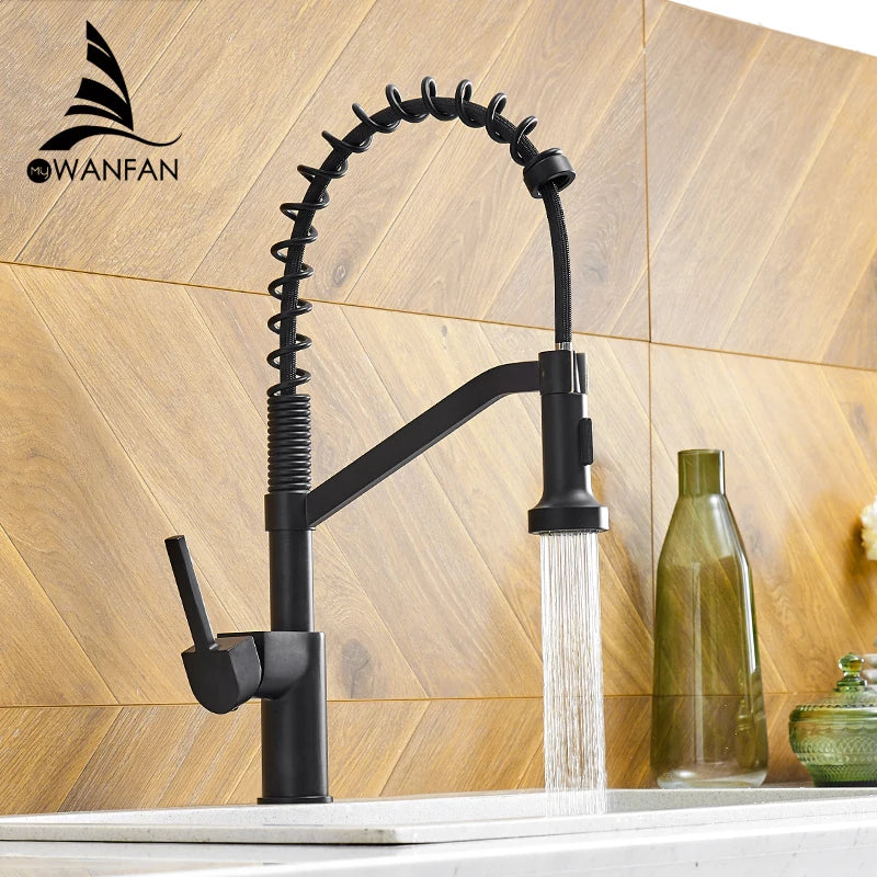 DecorBites™ Black Brass Kitchen Faucet Pull Out Swivel Spout Mixer Tap