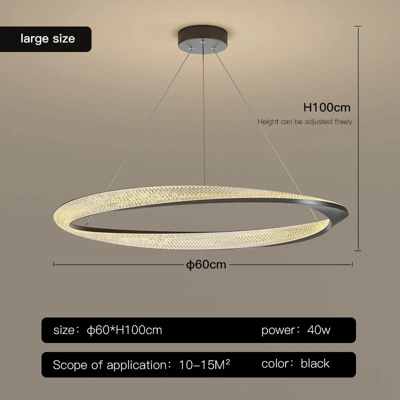 DecorBites™ Black Circle Chrome Chandelier for Indoor Living Room Bedroom Kitchen Loft Office Hall