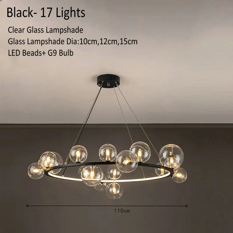 DecorBites™ Glass Chandelier Lamp Kitchen Island Hanging Light Black Gold Silver G9 LED
