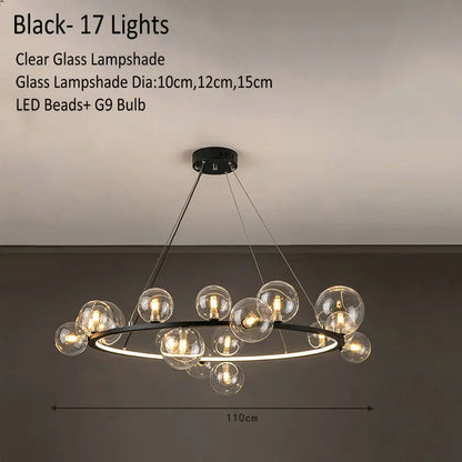 DecorBites™ Glass Chandelier Lamp Kitchen Island Hanging Light Black Gold Silver G9 LED