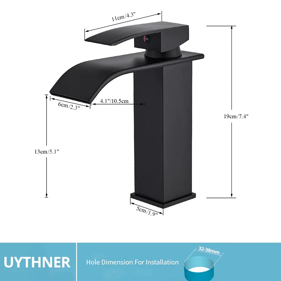 DecorBites™ Black Brass Bathroom Waterfall Sink Faucet Hot&Cold Mixer Vanity Tap Deck Mounted