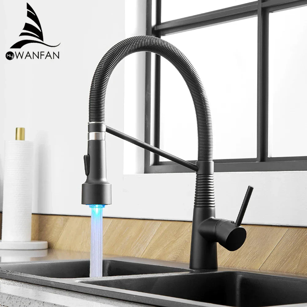 DecorBites™ LED Kitchen Faucet Single Hole Pull Out Spout Black Mixer Tap