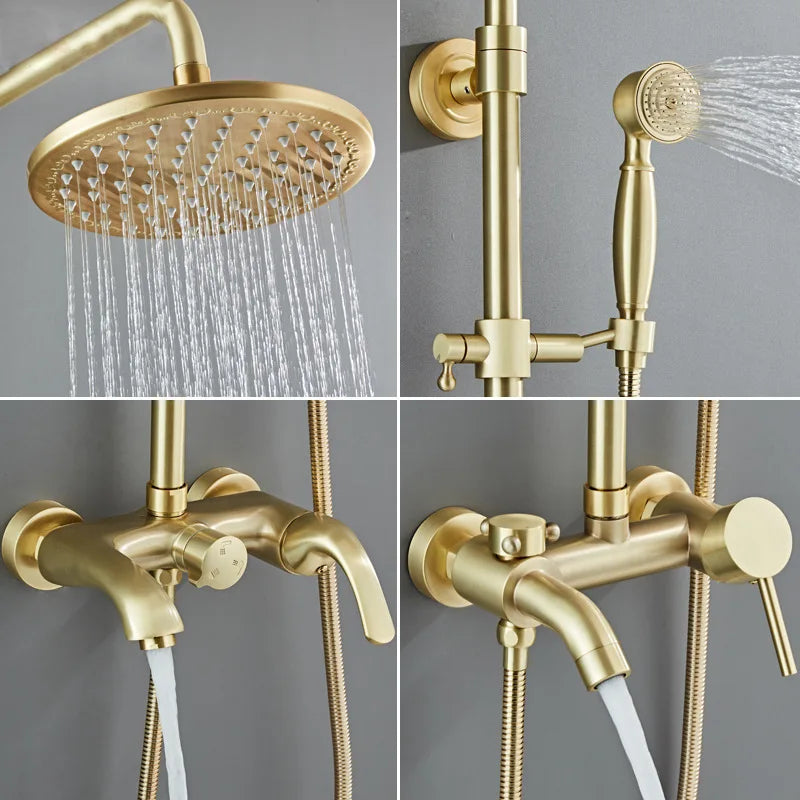 DecorBites™ Brushed Gold Rainfall Shower Set Mixer Tap Tub Bathtub Faucet Brass