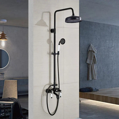 DecorBites™ Black Bronze Bathroom Shower Faucet Set with Dual Ceramic Handles & 8" Rainfall Column