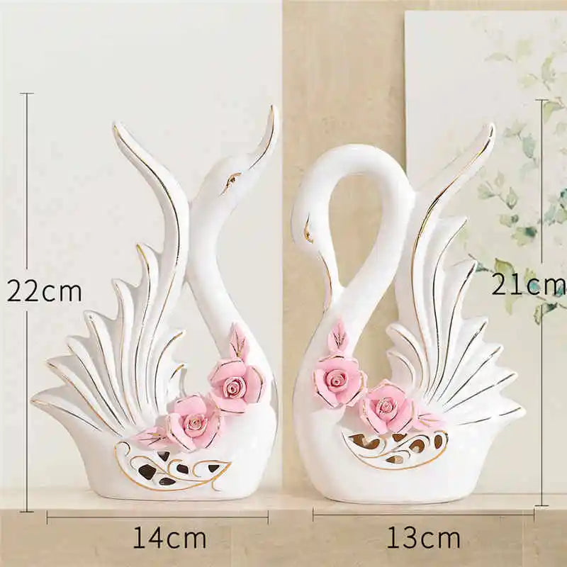 DecorBites™ Elegant Swan Sculpture Figurines Pair for Home Décor & Wedding Gift