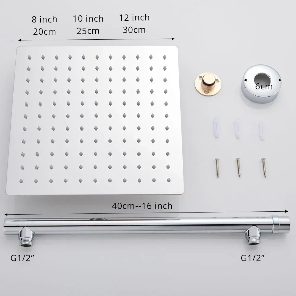 DecorBites™ Bright Chrome 8" Shower Head with 15" Arm and 59" Hose - Wall Mounted Rainfall