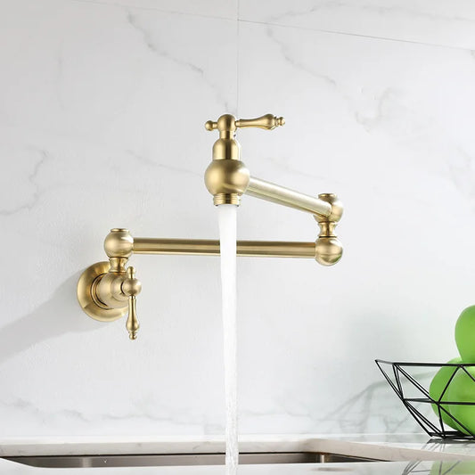DecorBites™ Brushed Gold Pot Filler Tap Wall Mounted Kitchen Faucet Single Cold Spout