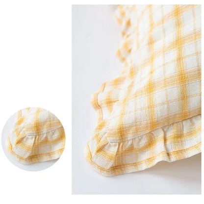 غطاء وسادة DecorBites™ قطني بلون القهوة الأسود والأصفر والأخضر مقاس 45×45 سم مع تنورة مهدبة لديكور المنزل