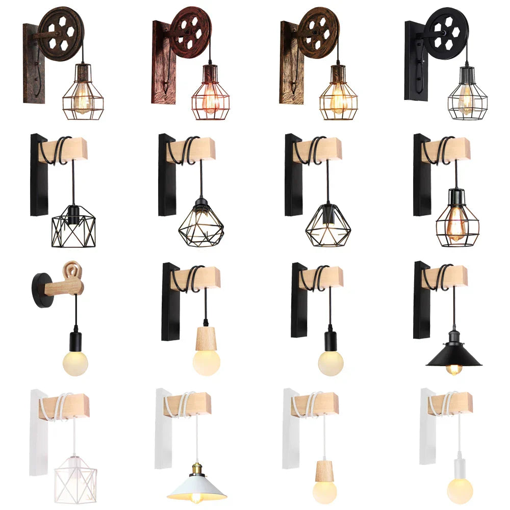 Decorbites™ Luz de Pared con Polea Industrial - Aplico de Pared Retro para Loft en Hogar, Café, Bar
