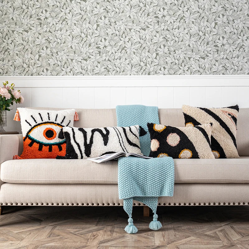 DecorBites™ Black Abstract Eye Pillow Cover for Home Decoration, 30x50cm/45x45cm