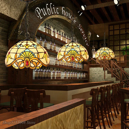 DecorBites™ Baroque Tiffany Pendant Light Stained Glass Chandelier for Home Dining Room E27