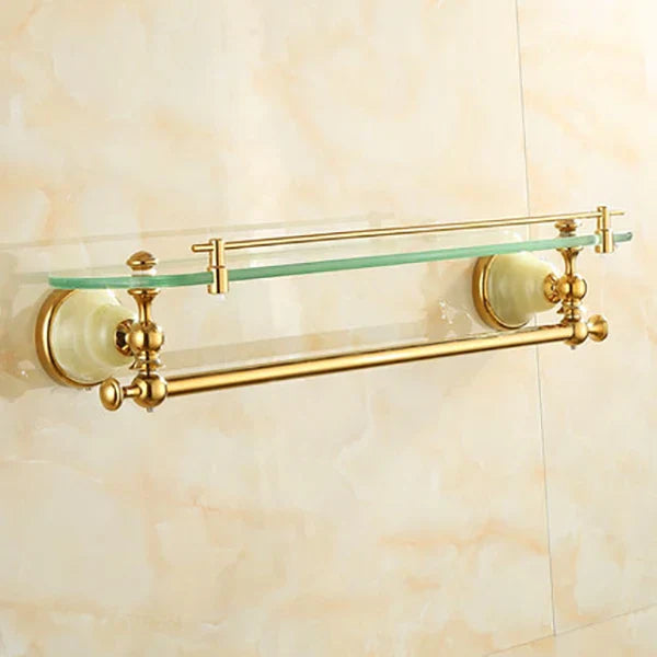 DecorBites™ Gold Bathroom Accessories Set: Shelf, Towel Rack, Holder, Brush Holder, Bath Hardware