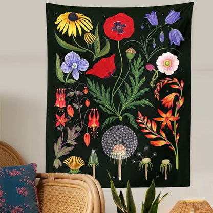 Decobites Wildflower Tapestry Wall Hanging Moon Starry Flower Chart Art Tapestries