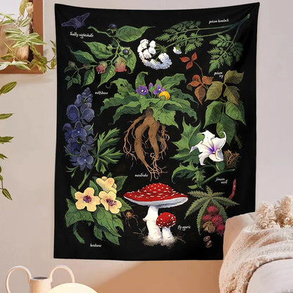 Decobites Wildflower Tapestry Wall Hanging Moon Starry Flower Chart Art Tapestries