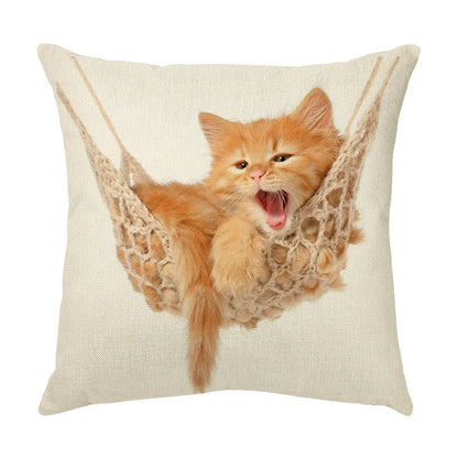 DecorBites™ Cute Cat Face Decorative Cushion Cover Soft Linen Pillow for Home Sofa