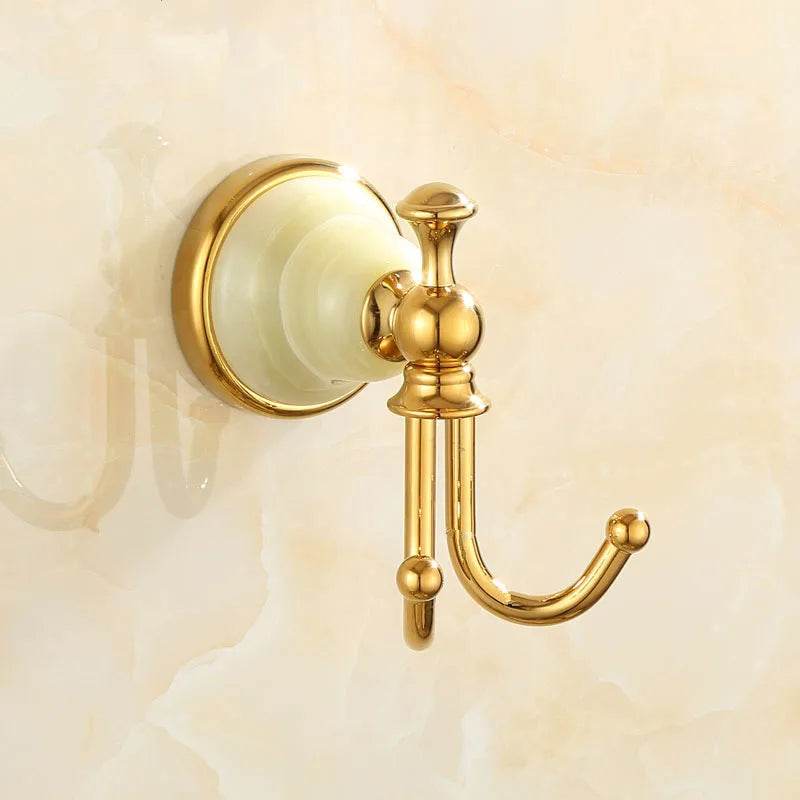 DecorBites™ Gold Bathroom Accessories Set: Shelf, Towel Rack, Holder, Brush Holder, Bath Hardware