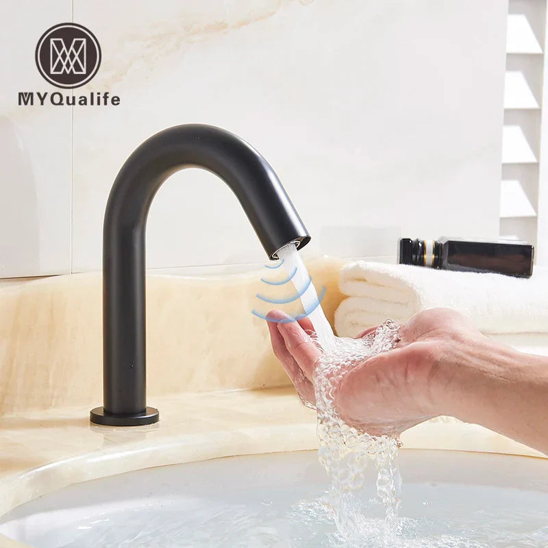 DecorBites™ Black Sensor Faucet Bathroom Sink Deck Mount Automatic Basin Faucet