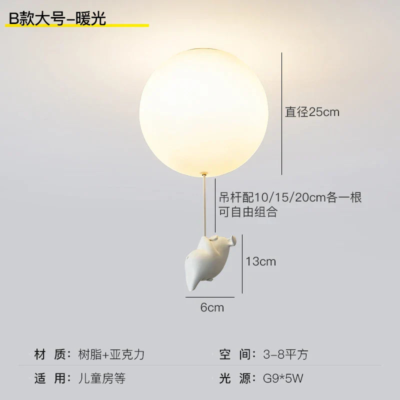 DecorBites™ Flying Pig Resin LED Ceiling Light Kids Bedroom Lamp Deco Fixtures